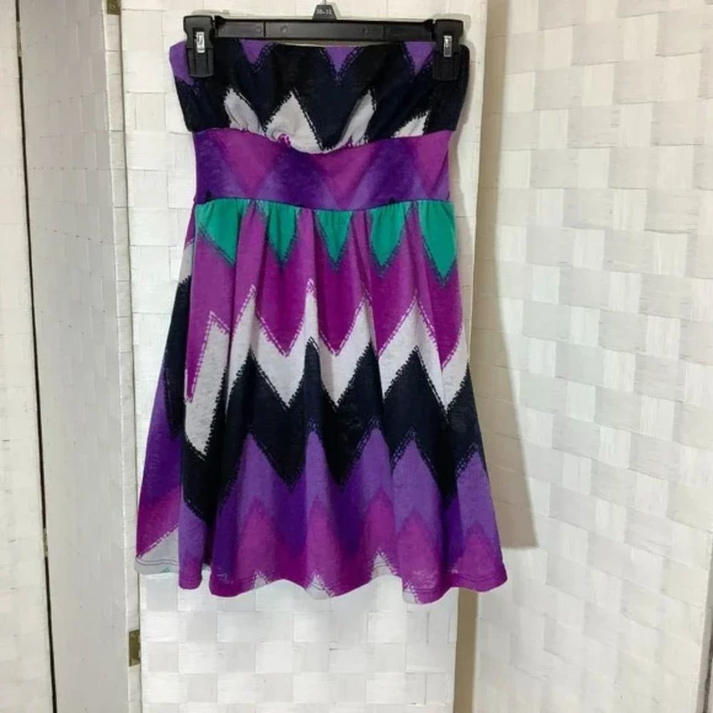 filly flair strapless casual multi color mini dress size small